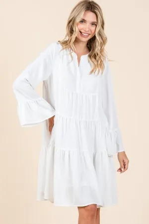 Tiered Notched Flare Sleeve Mini Dress