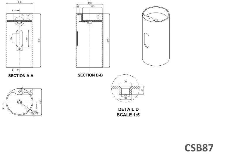 Toka Lite Cylindrical Freestanding Stone Basin - 830mm - CSB87
