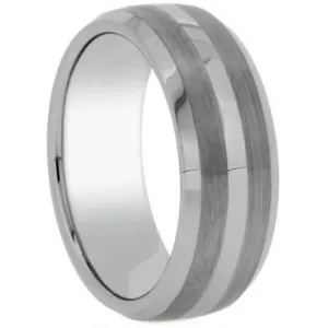 Tungsten Ring 8mm Band Double Row Satin & High Polish Finish Beveled Edge Design Sizes 5-13   Half Sizes