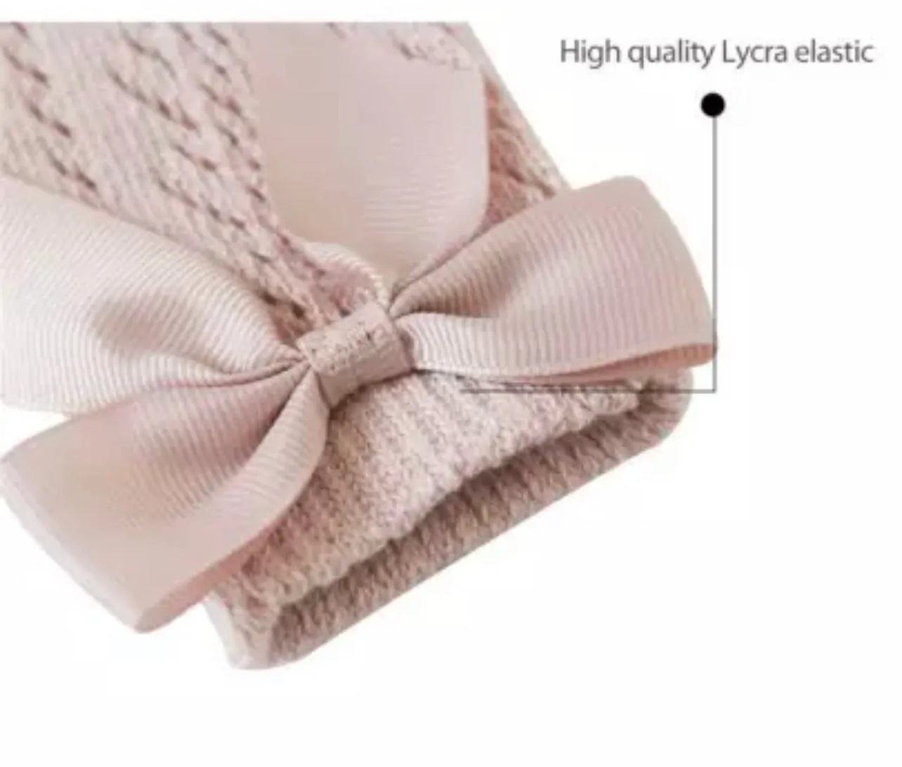White knee high pellerine cotton socks with satin bow (up to 24 months)