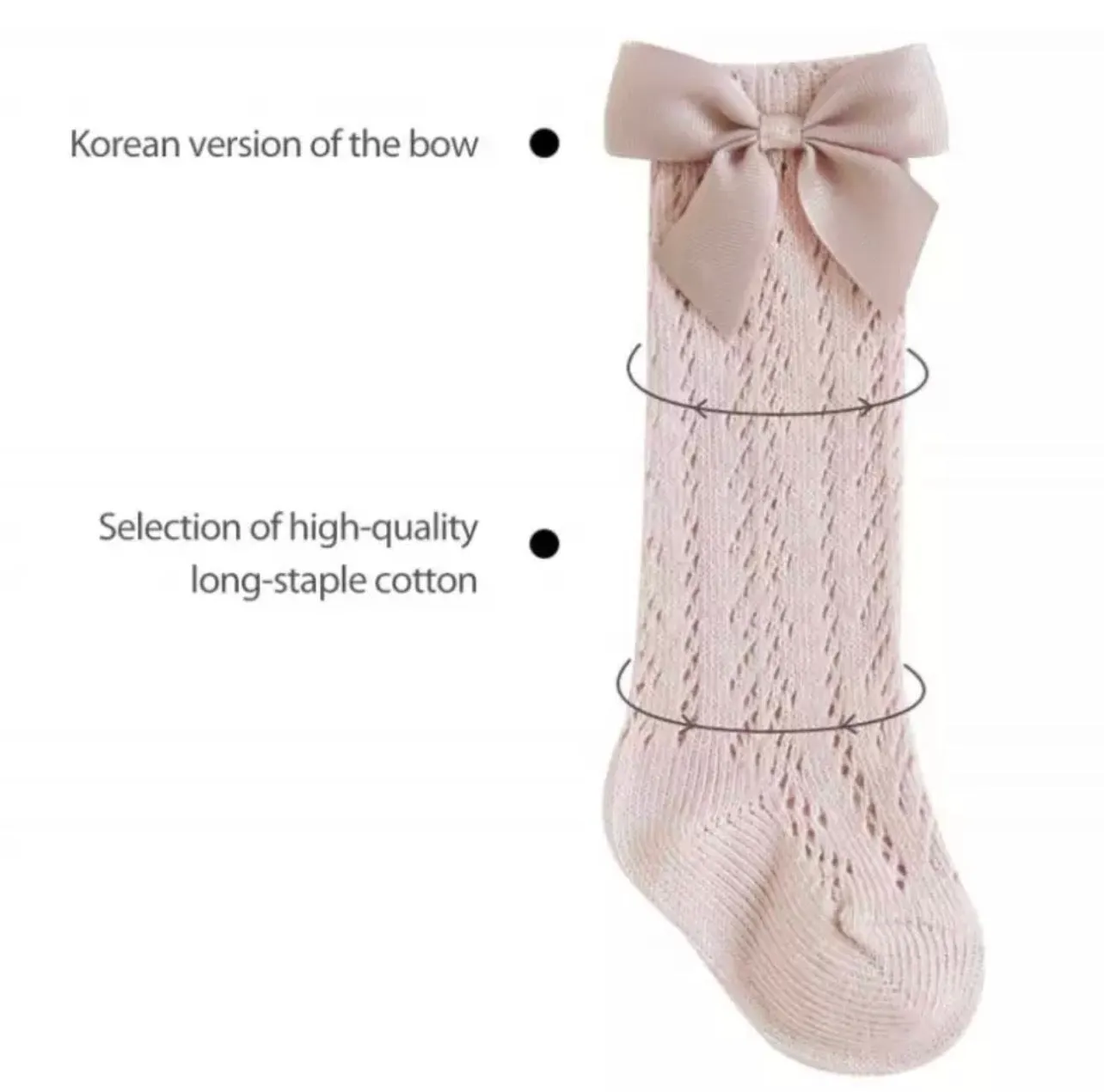 White knee high pellerine cotton socks with satin bow (up to 24 months)