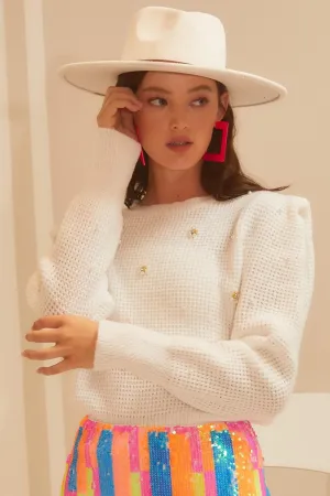 White Pearl Embellished Sweater