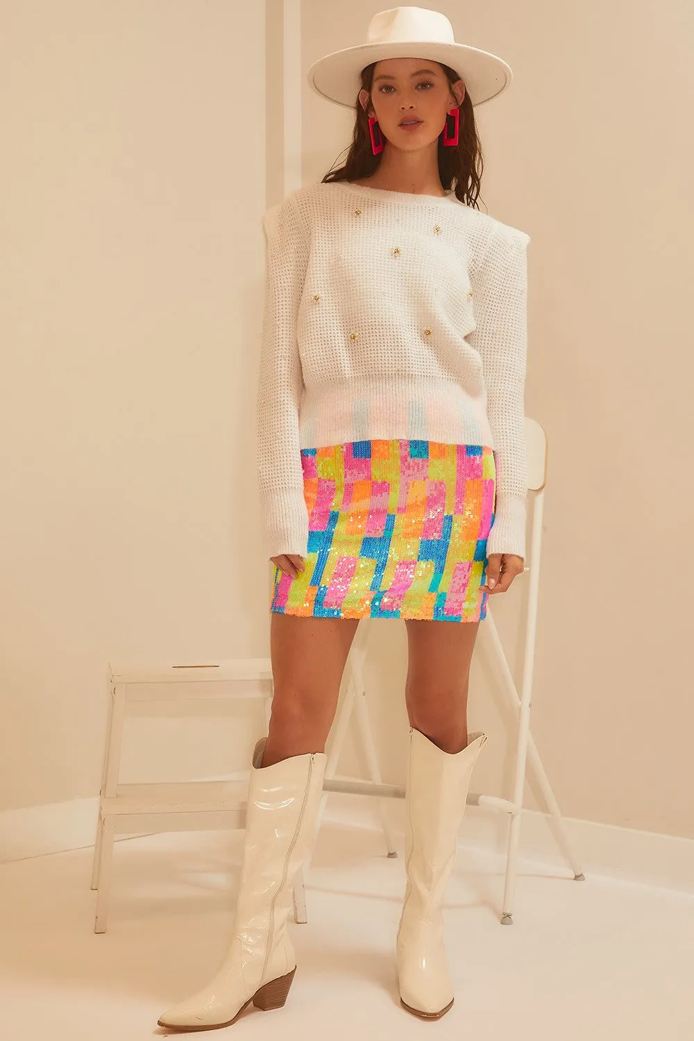 White Pearl Embellished Sweater