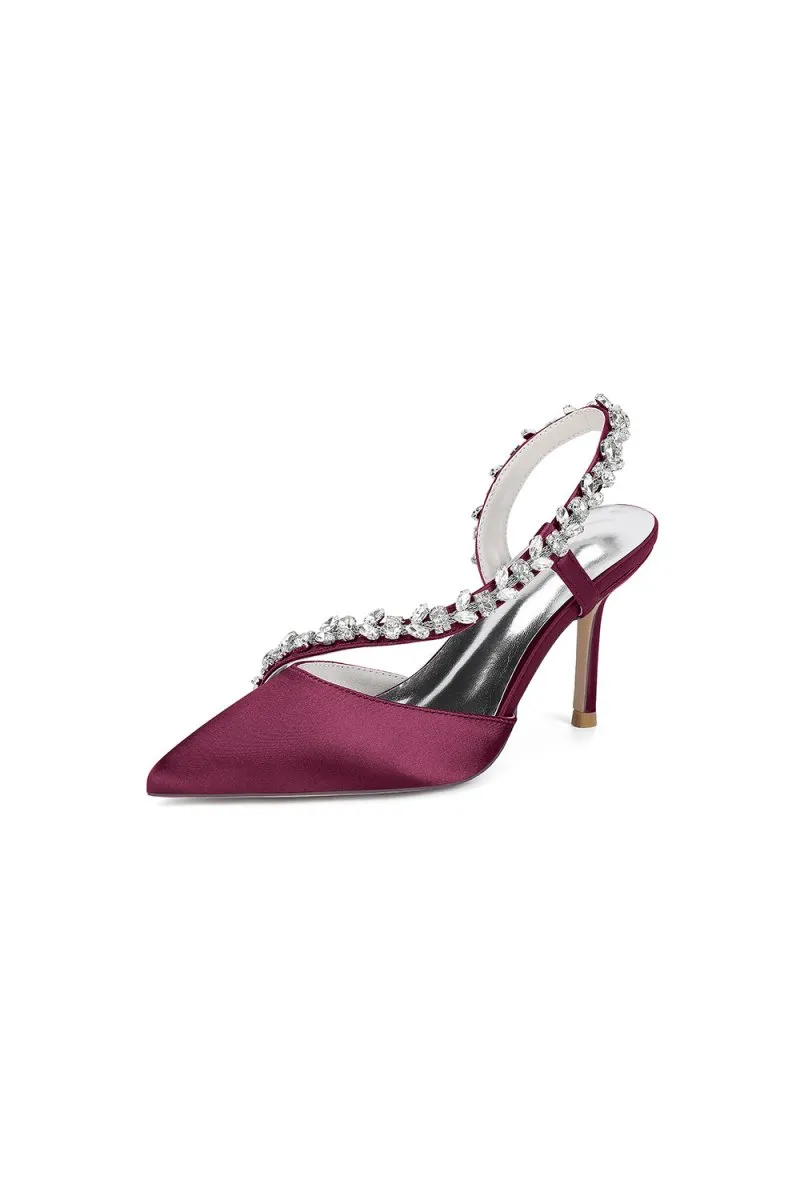 White Satin High Heels with Crystal Embellishments