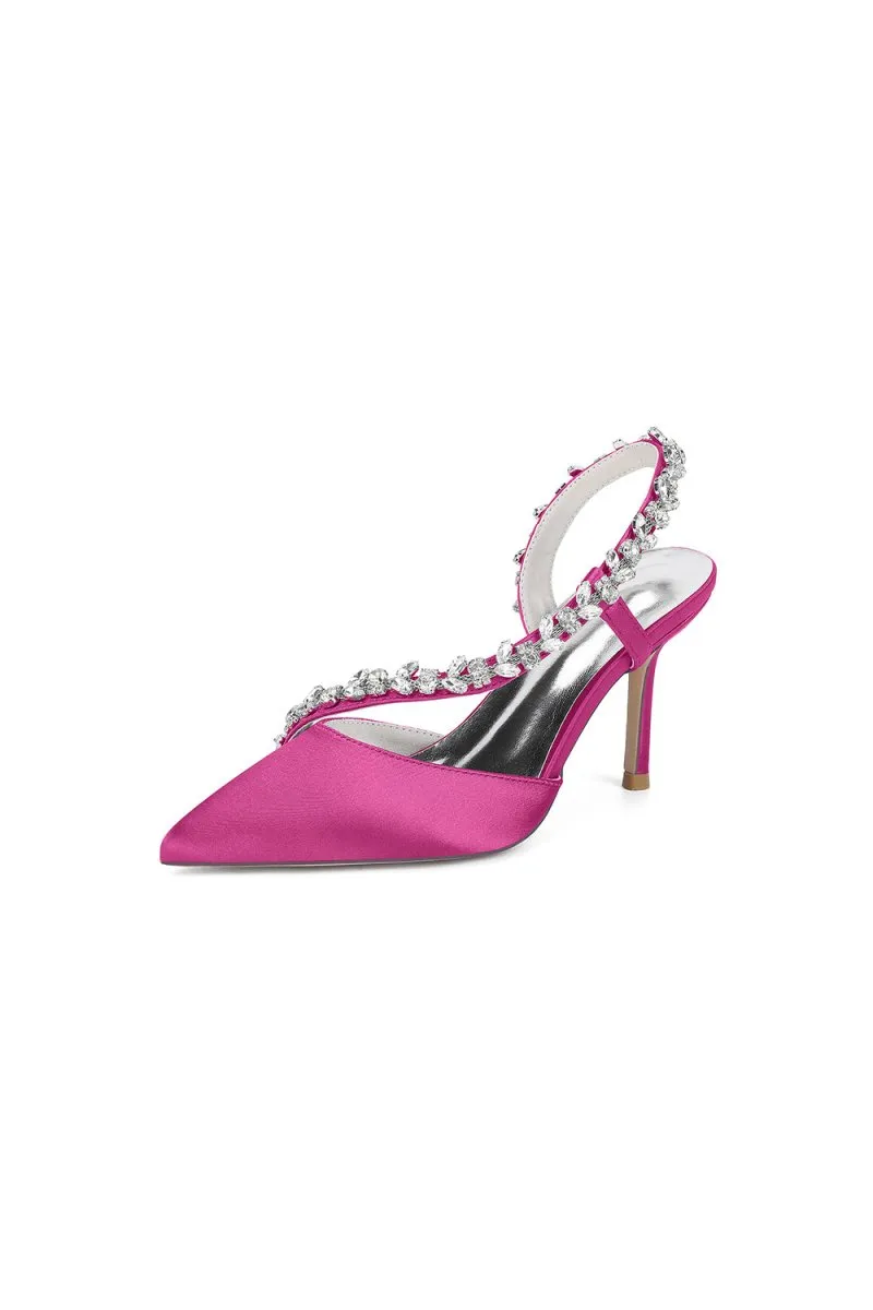 White Satin High Heels with Crystal Embellishments