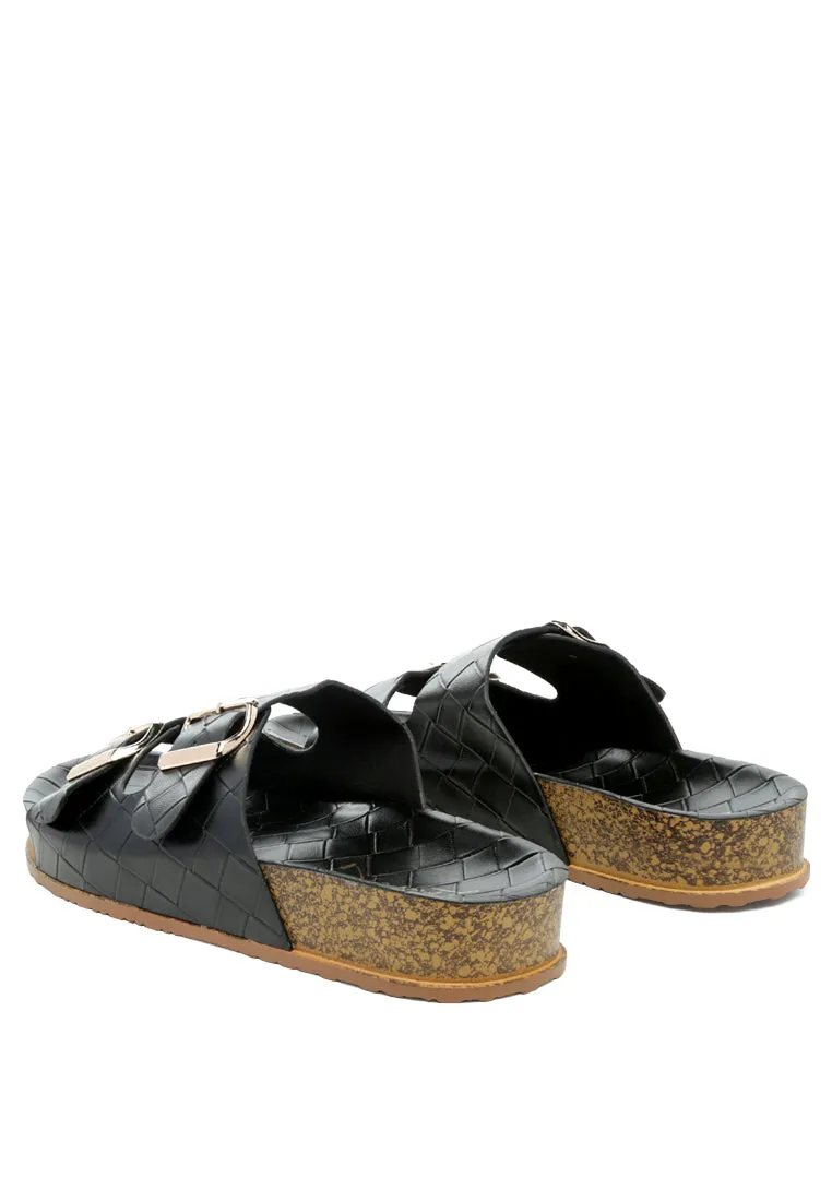 Wolph Buckled Strap Croc Platform Slides