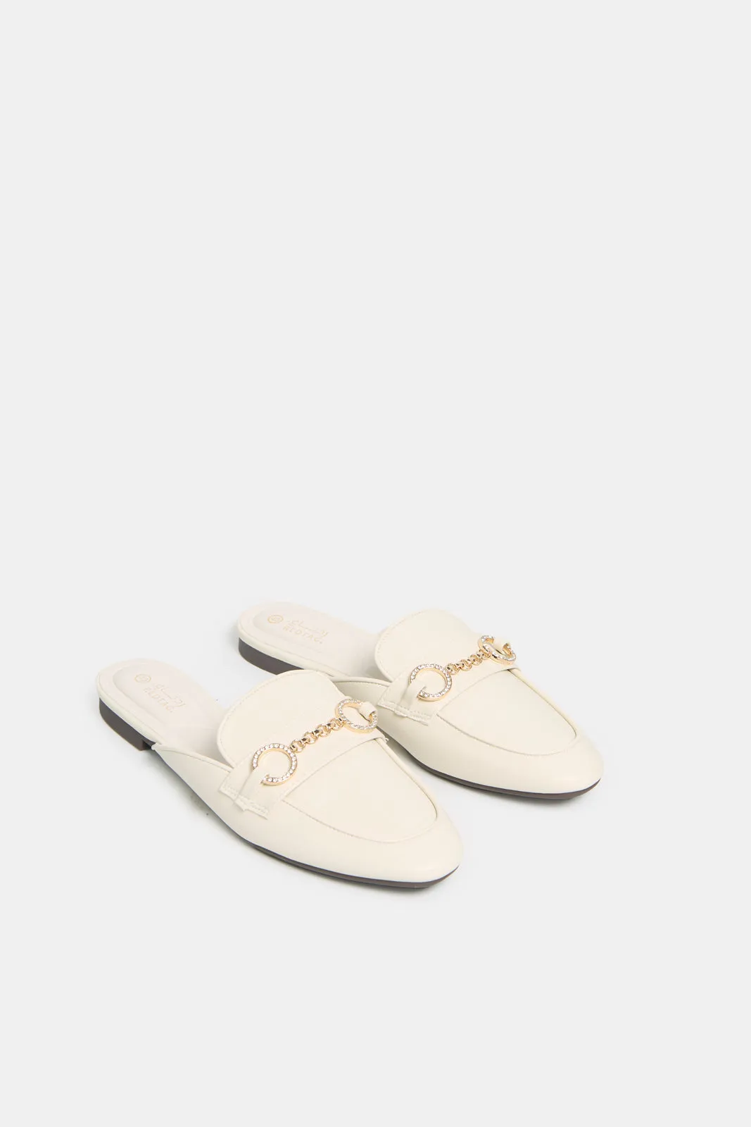 Women Beige Embellished  Chain Trim Loafer