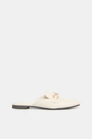 Women Beige Embellished  Chain Trim Loafer