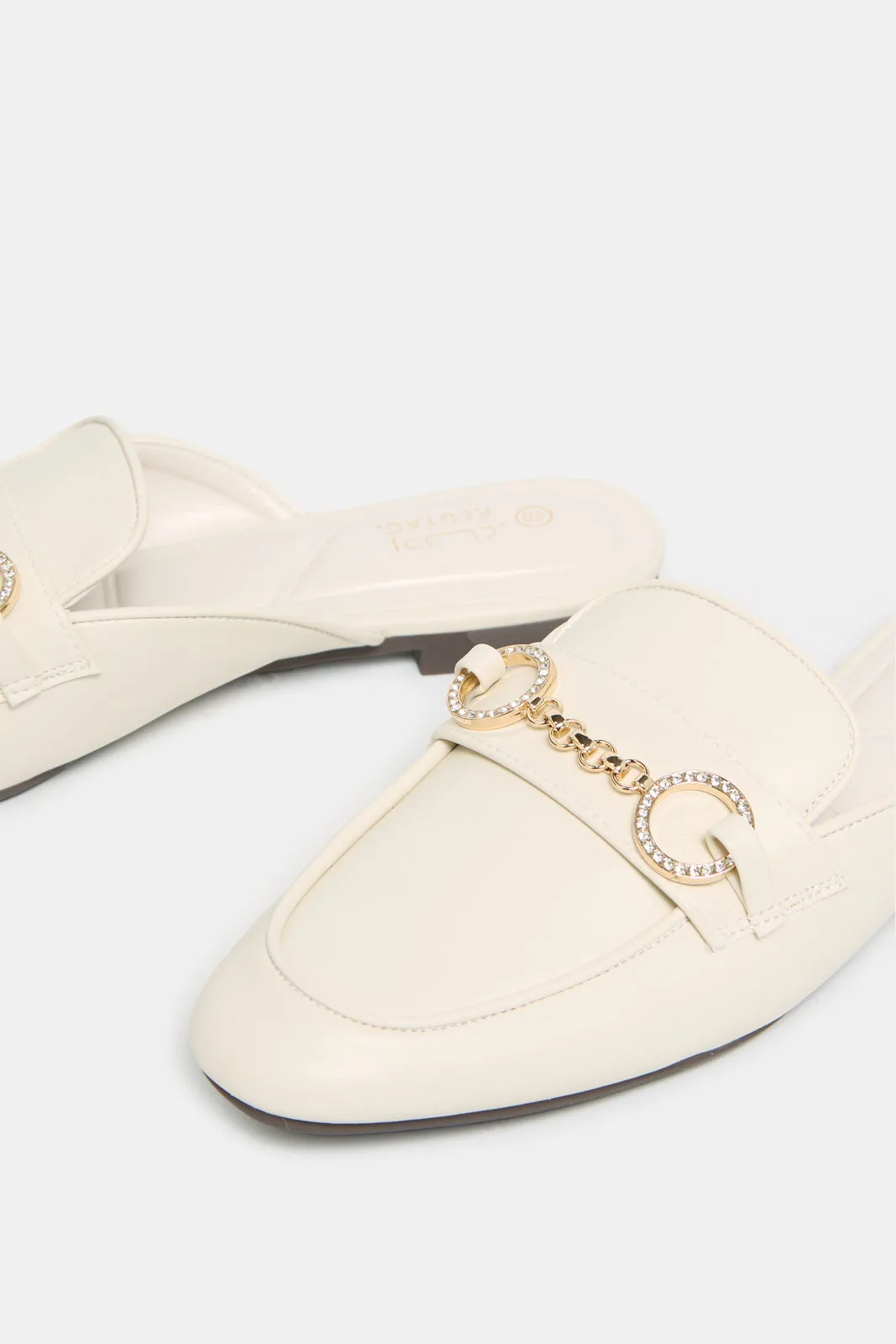 Women Beige Embellished  Chain Trim Loafer