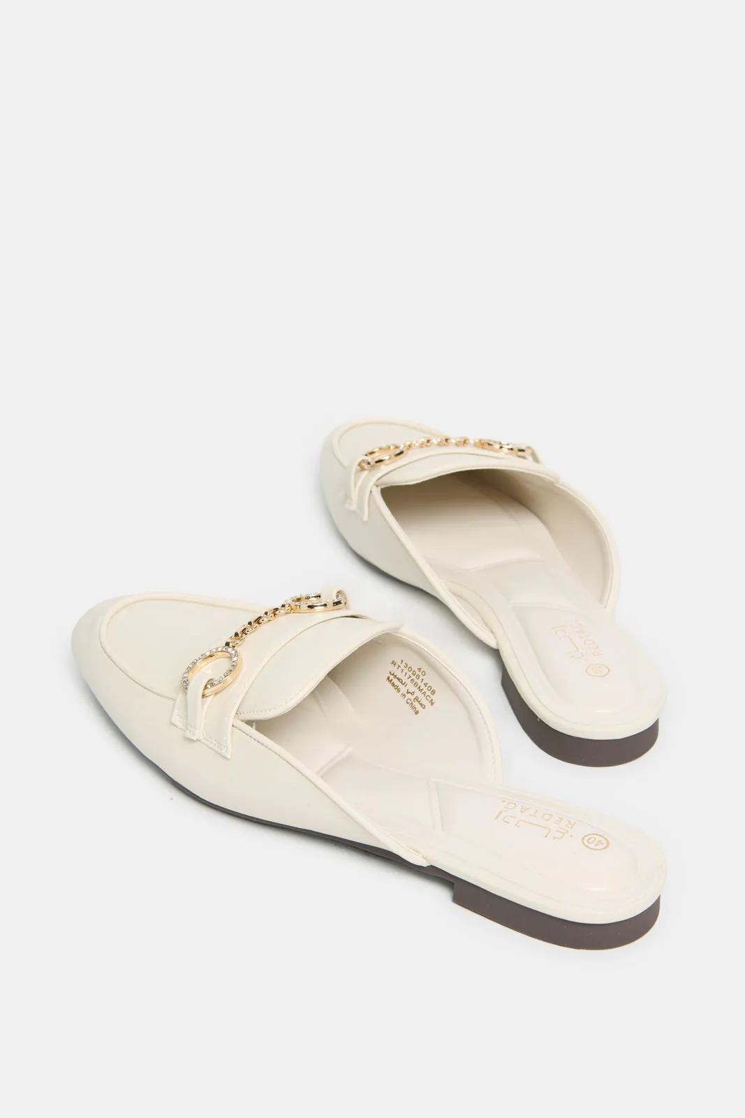 Women Beige Embellished  Chain Trim Loafer