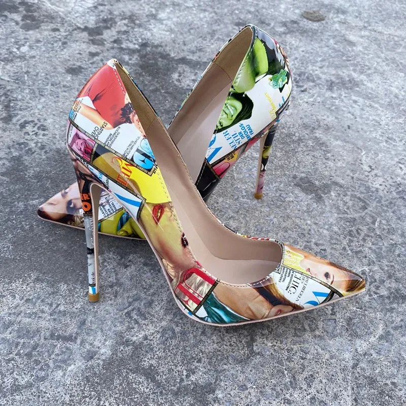 Women's pointed Graffiti high heels