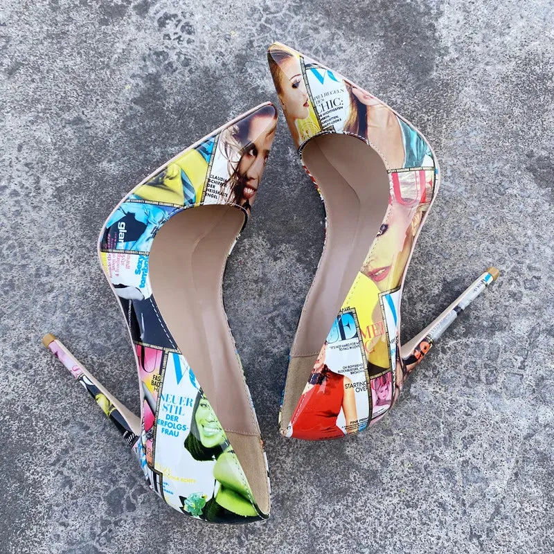 Women's pointed Graffiti high heels