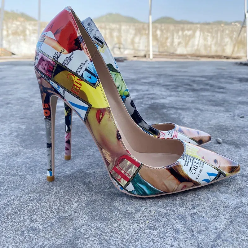 Women's pointed Graffiti high heels