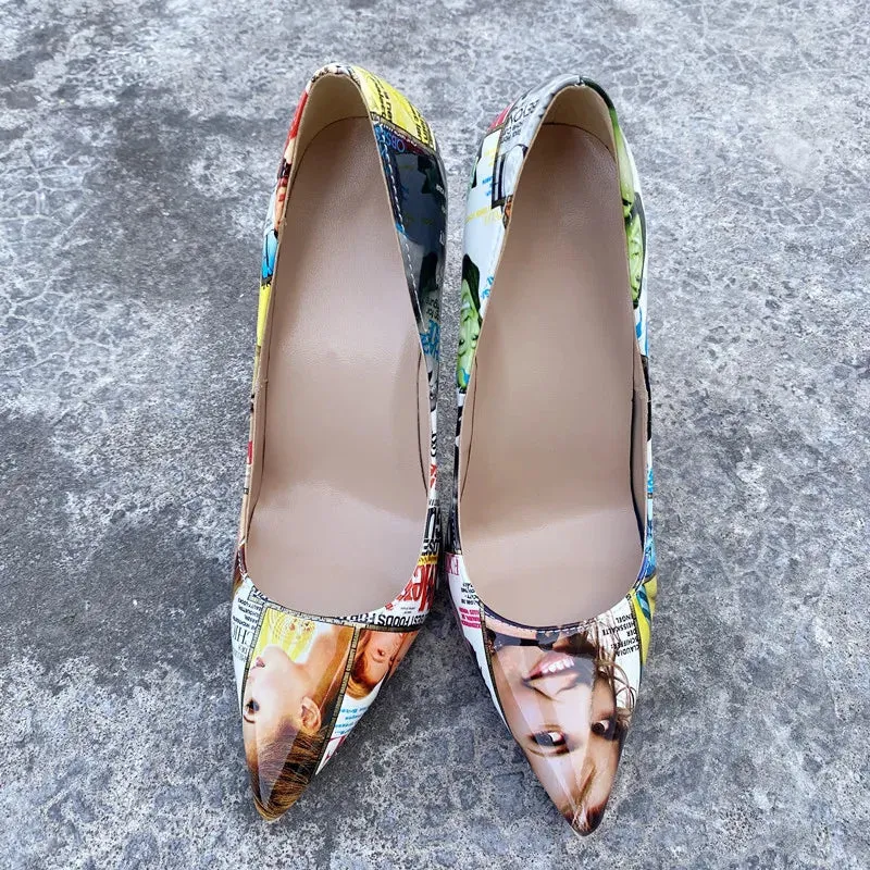 Women's pointed Graffiti high heels