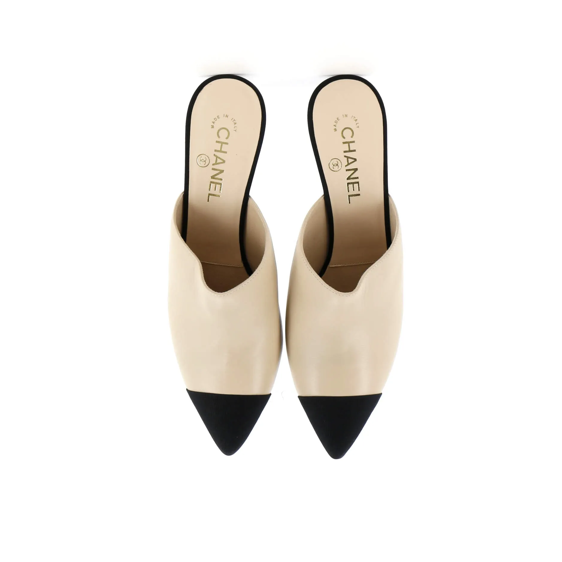 Women's Pointed Toe Heeled Mules Leather with Faux Pearls