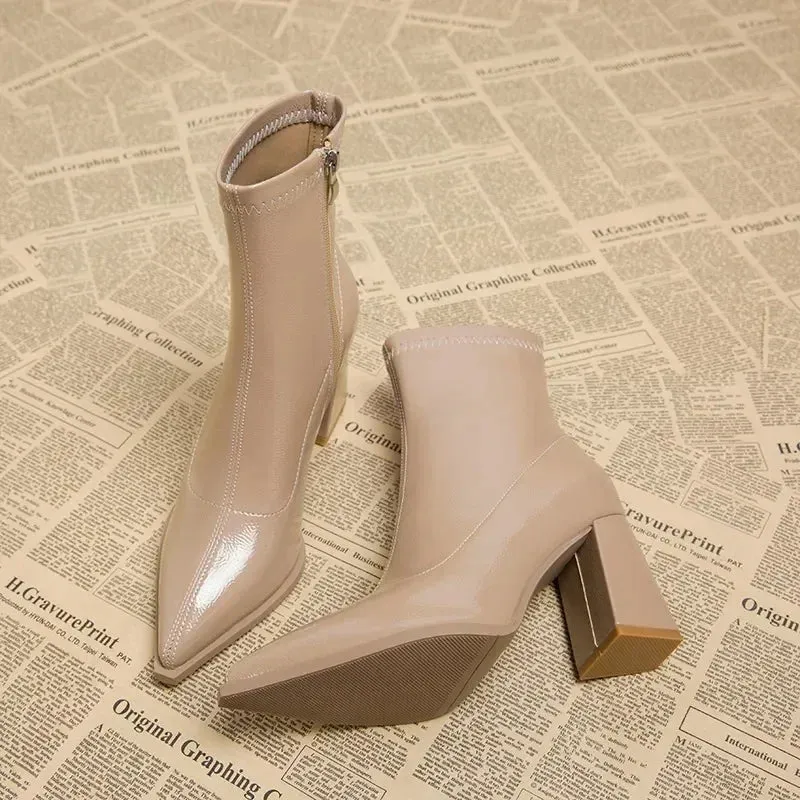 Women's Pointed Toe High-Heeled Ankle Boots