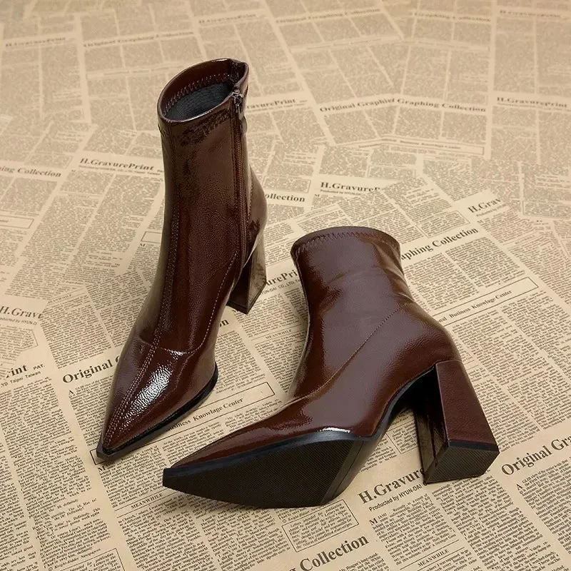 Women's Pointed Toe High-Heeled Ankle Boots