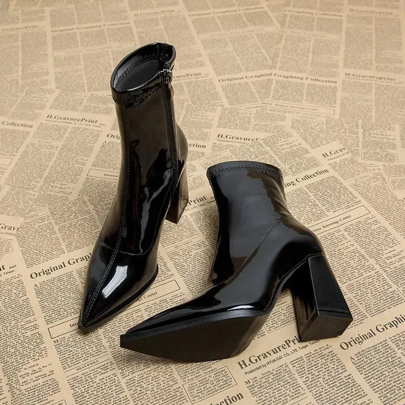 Women's Pointed Toe High-Heeled Ankle Boots
