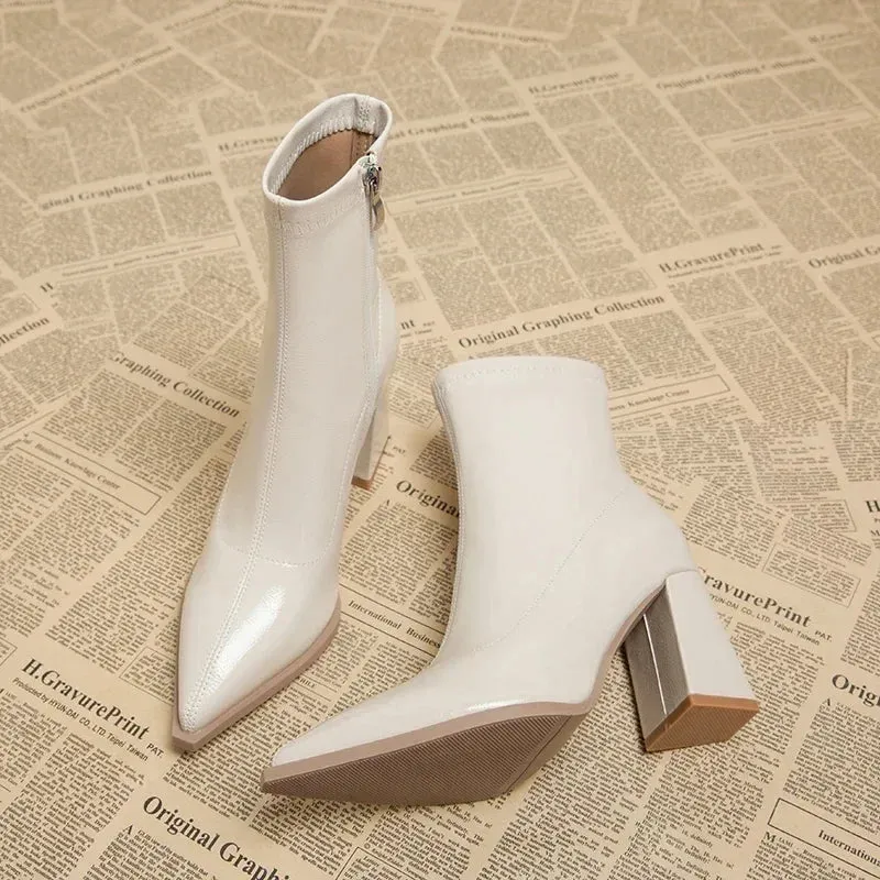Women's Pointed Toe High-Heeled Ankle Boots