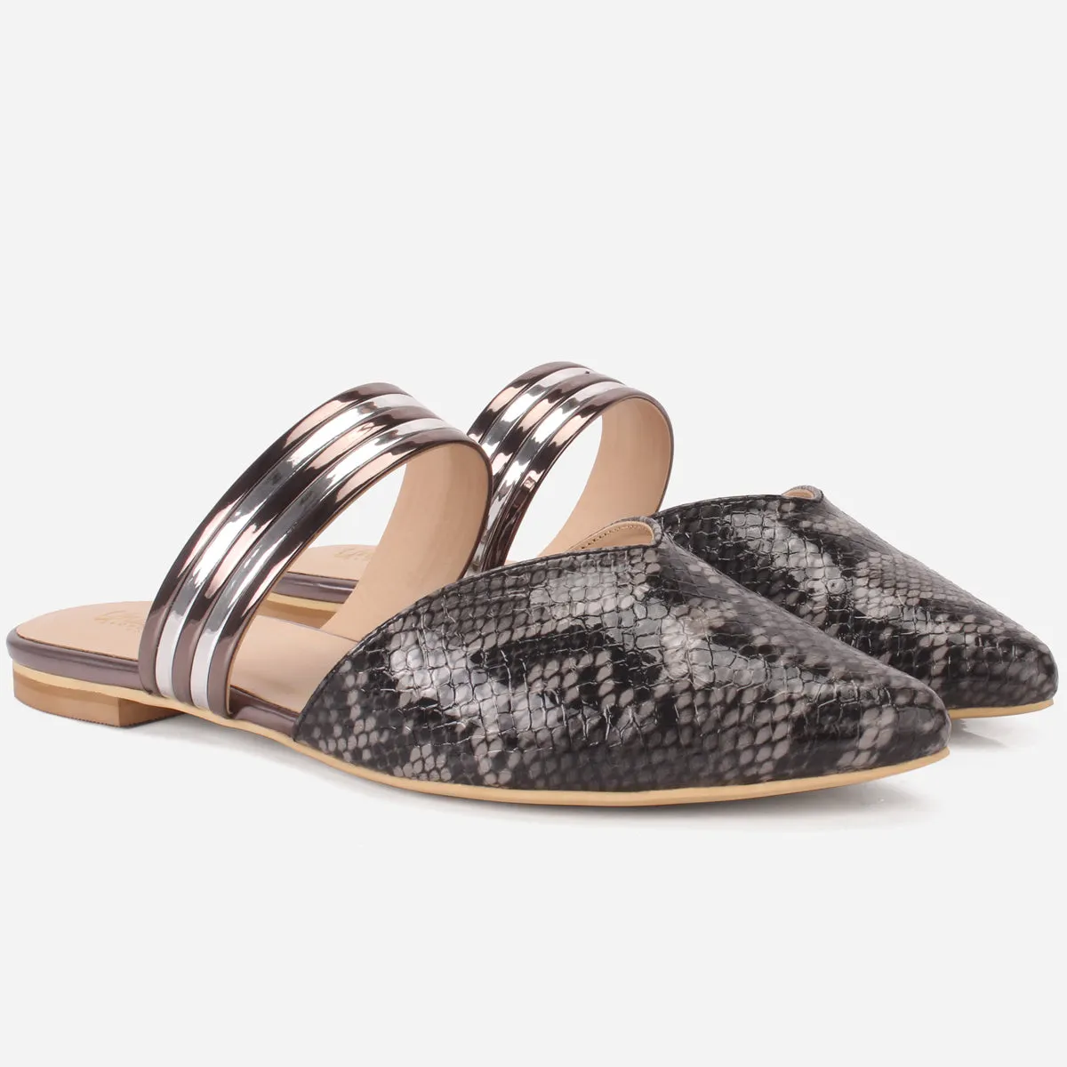 Womens "NISHA" Pointy Slide In Summer Flat Shoes