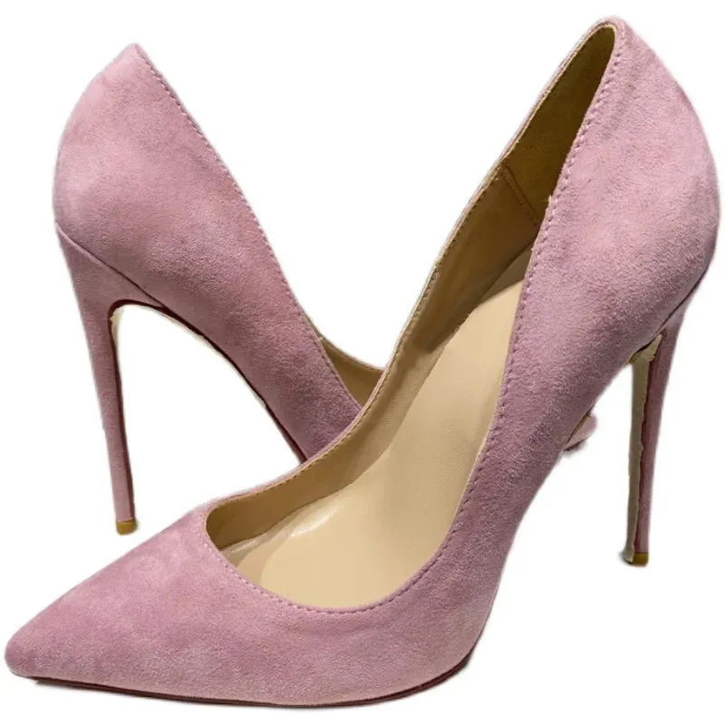Women's suede high heels narrow pointed shoes